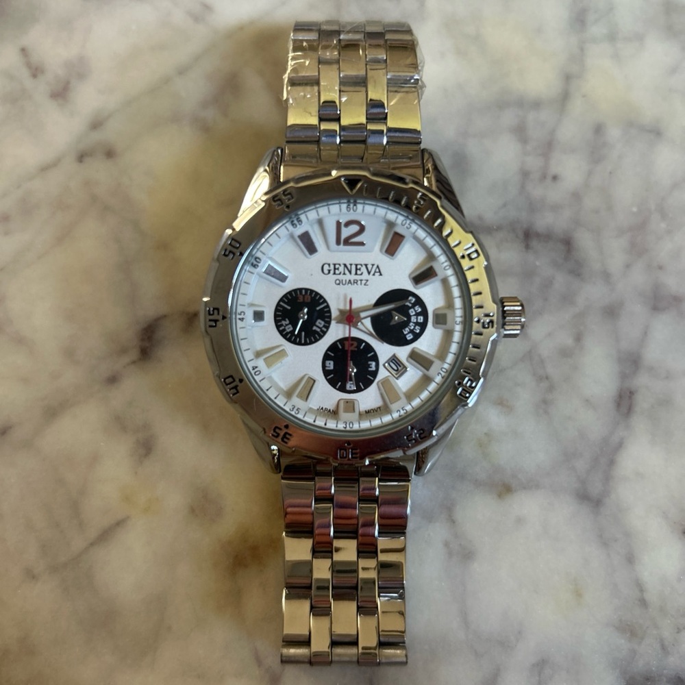 Geneva Silver Watch with White Dial